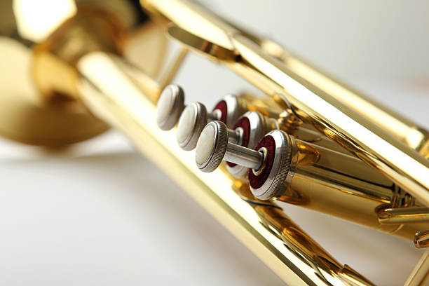 golden tromba dettaglio - close up nightclub trumpet nobody foto e immagini stock