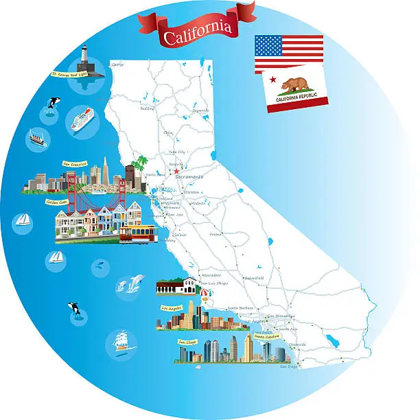 Vector illustration of Cartoon map of California