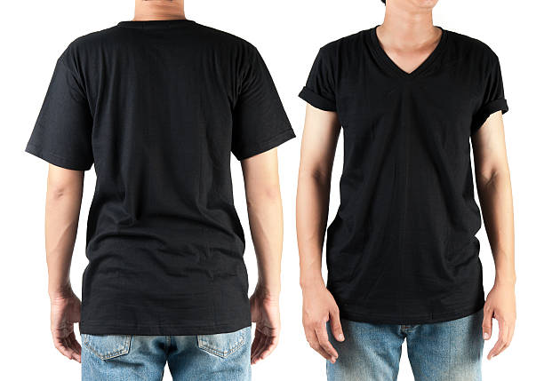 istock Black t shirt on man template on white background 495628682