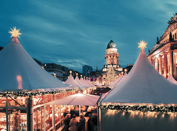 Christmas market in Berlin, toned image, text space stock photo