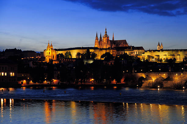 istock Charles Brigde and Prague Castle in the evening 495629321