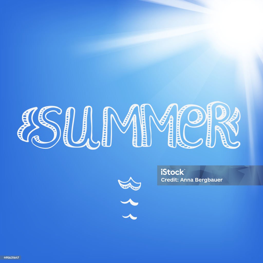 Fondo decorativo con cielo brillante sol de verano y letras - arte vectorial de Azul libre de derechos
