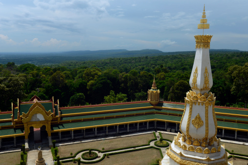 The Great Temple or Chedi Phra Maha Chedi Chai Mongkhon on a hill at Roi Et in the province of Roi Et northwest of Ubon Ratchathani in northeastern Thailand in South-East Asia.