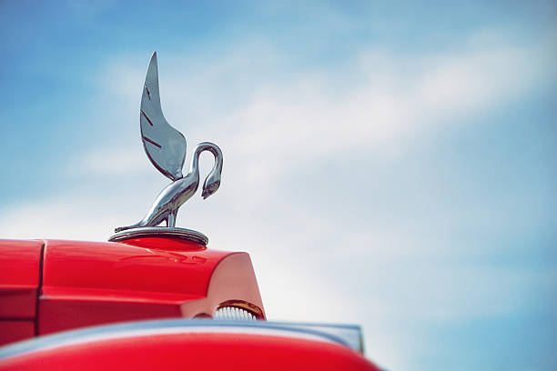 emblema de capô de um red 1936 packard - hood ornament - fotografias e filmes do acervo