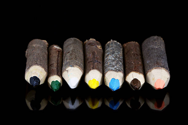 istock Wooden log colored pencils made of branches 495635300