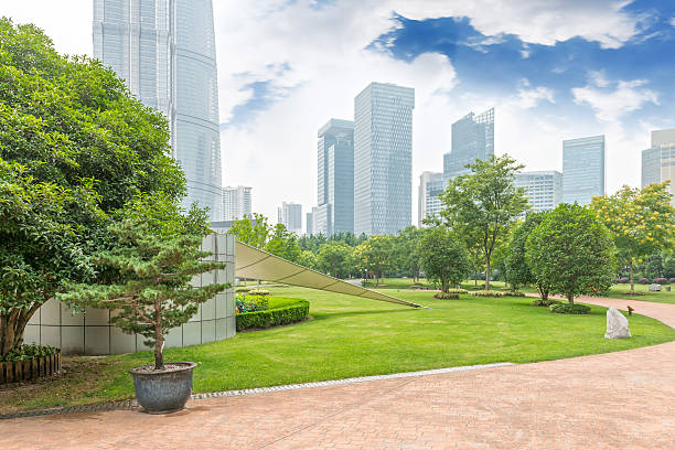 istock city park with modern building background in shanghai 495636644