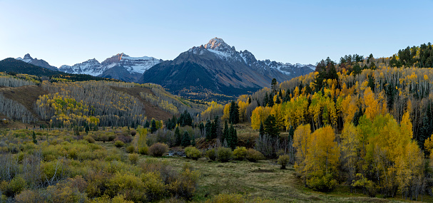 A panorama of fall color in the San Juan Mountains of Colorado.