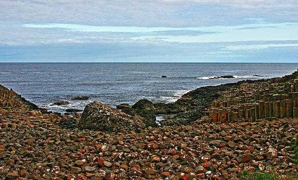 giant's causeway basalto hexagonal columnas entre detritus - national trust northern ireland uk rock fotografías e imágenes de stock