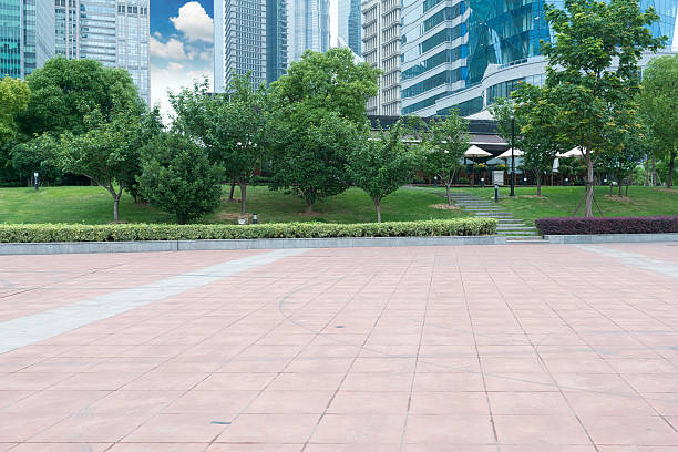 city park with modern building background in shanghai stock photo