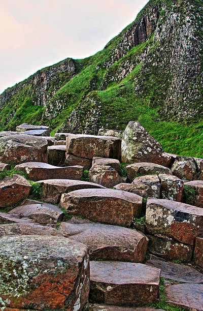caminho dos gigantes colunas hexagonais passo pedras de basalto - national trust northern ireland uk rock imagens e fotografias de stock