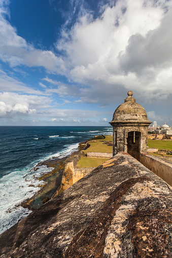 Guard tower overlooking the ocean at Fort San Cristobal, San Juan Puerto Rico