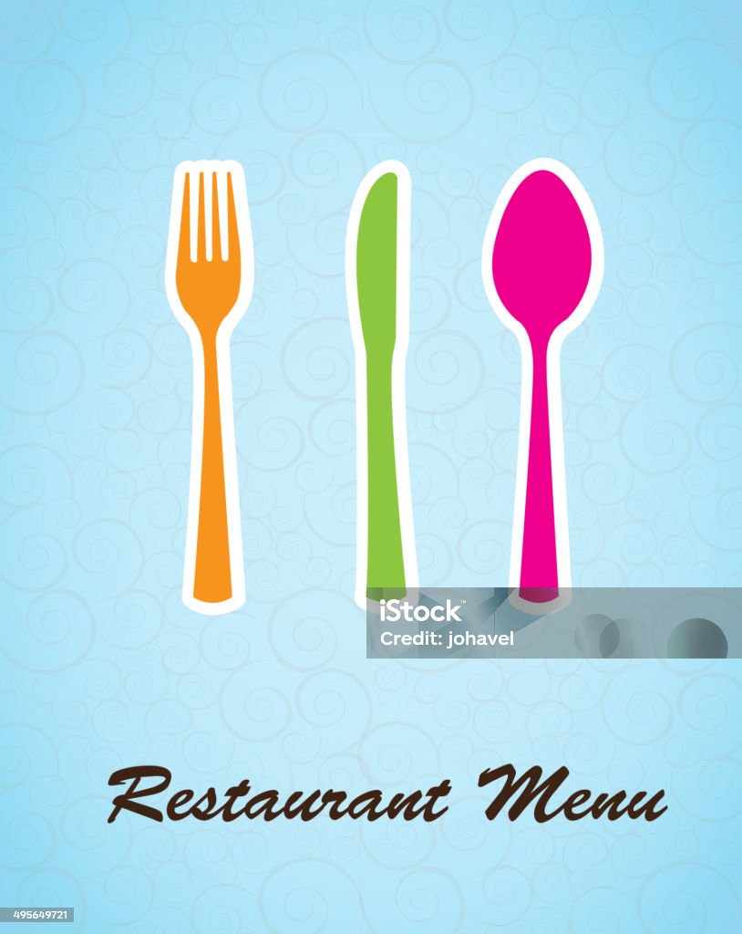 Cutlery green, yellow and pink cutlery over blue background vector illustration Clip Art stock vector