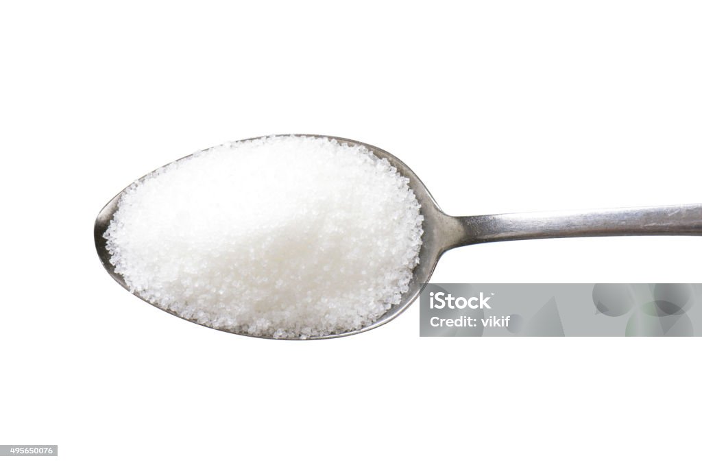 White sugar Spoon of fine granulated sugar Sugar - Food Stock Photo