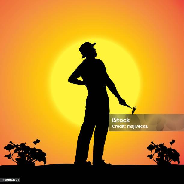 Vector Silhouette Of A Gardener Stock Illustration - Download Image Now - Adult, Adults Only, Agricultural Field