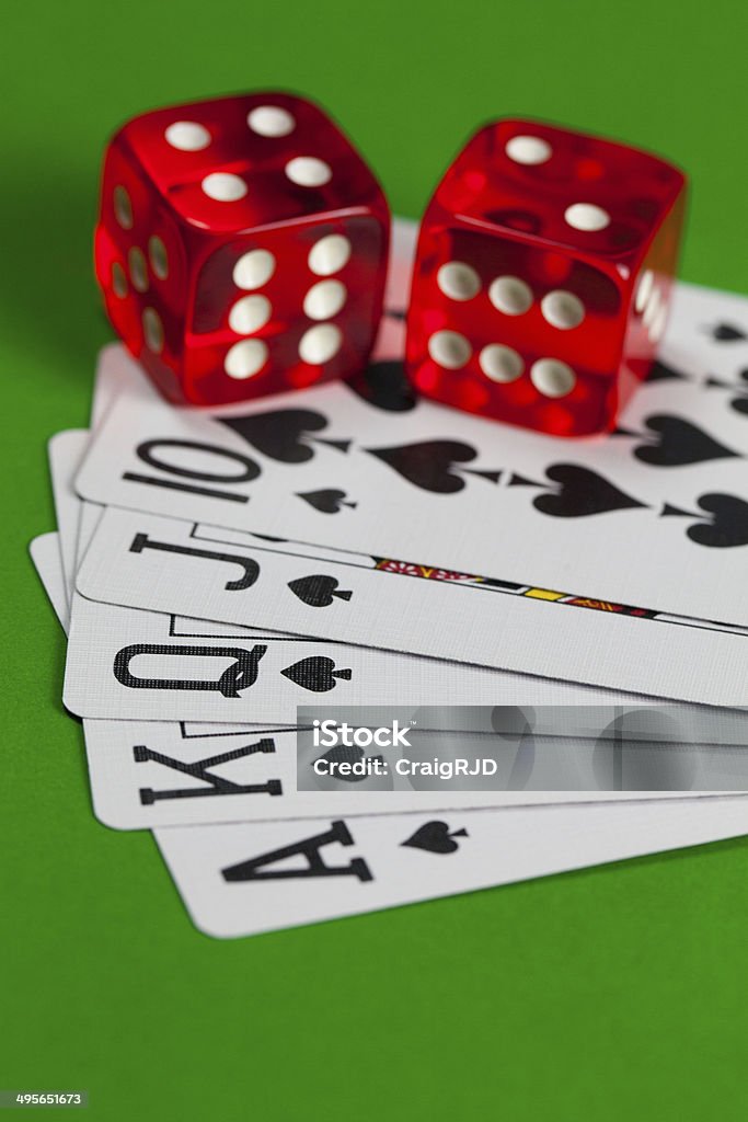 Spade Suit Luck Cards and Dice Addiction Stock Photo