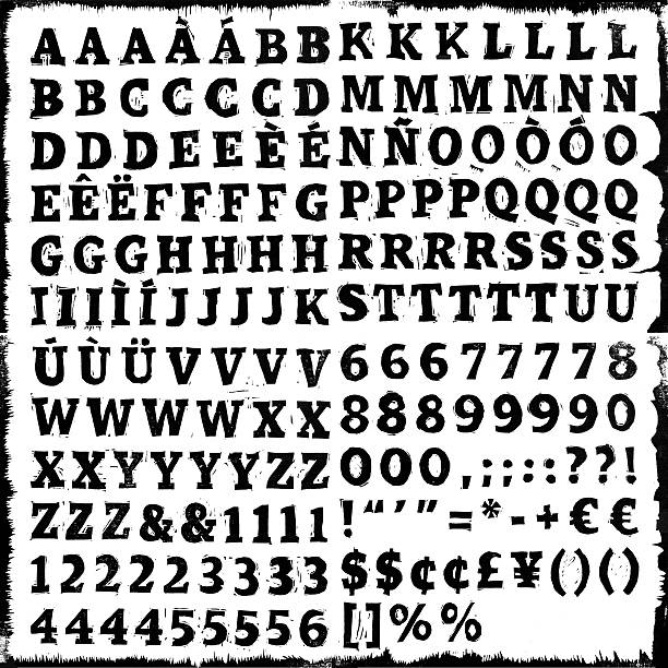 dalle serif typeset gravure sur bois - letterpress typescript alphabet wood photos et images de collection