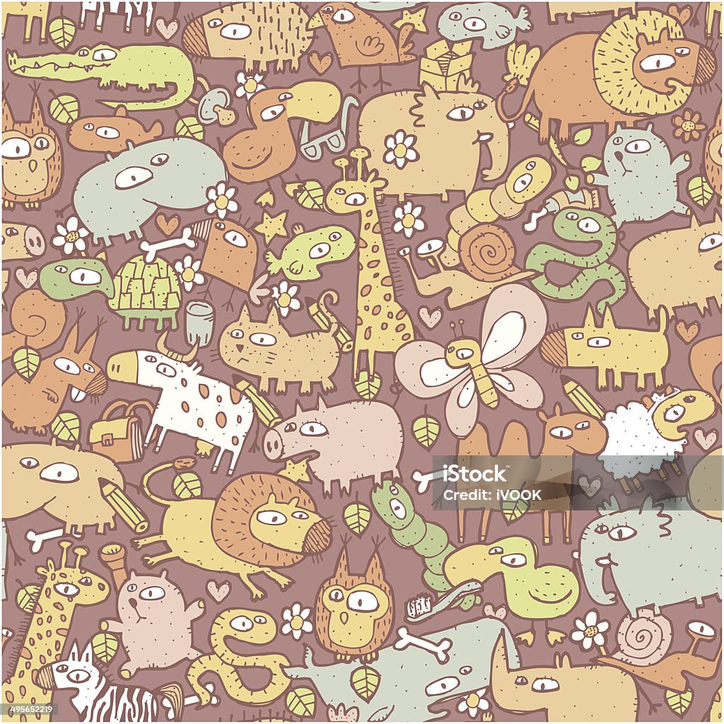 Animals and Objects Seamless Pattern Animals Collage is seamless pattern with doodle drawings of funny animals and objects. Illustration is in eps8 vector mode. Africa stock vector