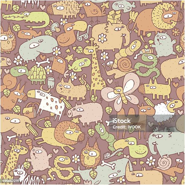 Animals And Objects Seamless Pattern Stock Illustration - Download Image Now - Africa, Animal, Animal Family