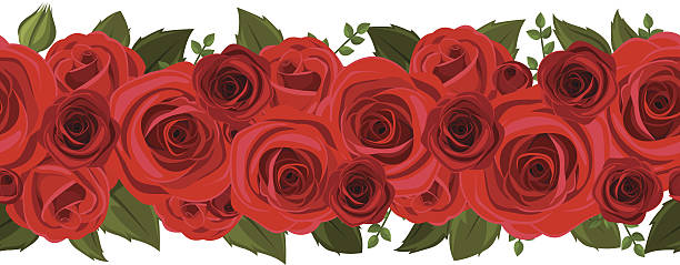 水平シームレスな背景に赤いバラます。 ベクトルイラスト。 - rose white background red bouquet点のイラスト素材／クリップアート素材／マンガ素材／アイコン素材