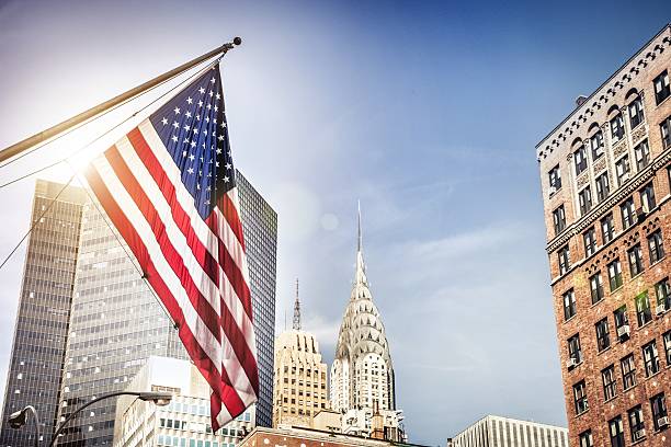 istock US Flag against NY skyscrapers 495652819