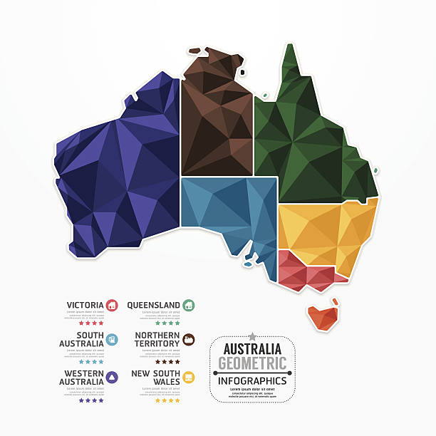 Australia Map Infographic Template geometric concept banner. Australia Map Infographic Template geometric concept banner. vector illustration australia cartography map queensland stock illustrations