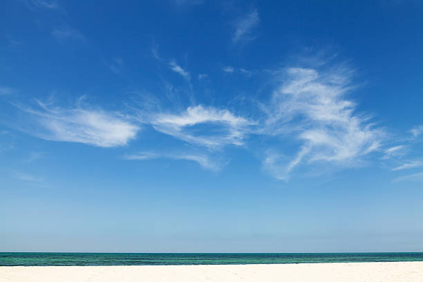 istock Beautiful cloudy sky over sandy beach. Nature background 495655251