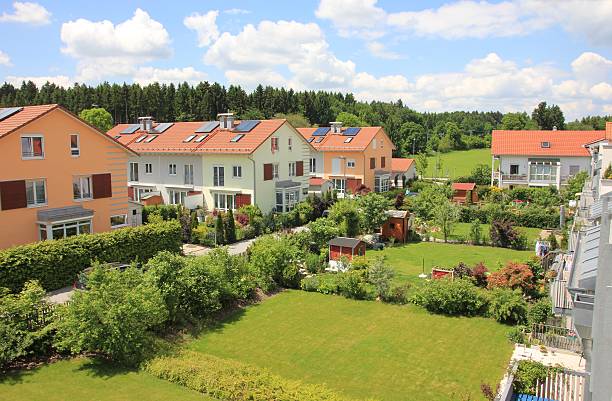 New build houses in bright colors in Holzkirchen - Bavaria