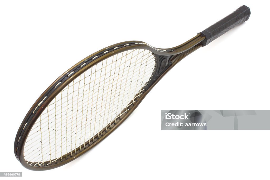 Tennis racket Tennis racket of brown color on a white background Tennis Racket Stock Photo