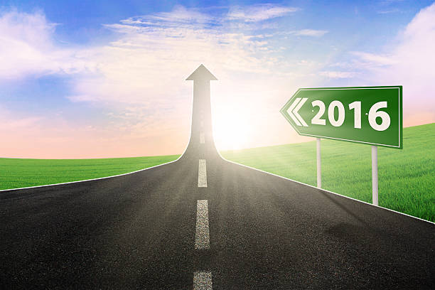 istock Empty road with numbers 2016 on the signpost 495661256