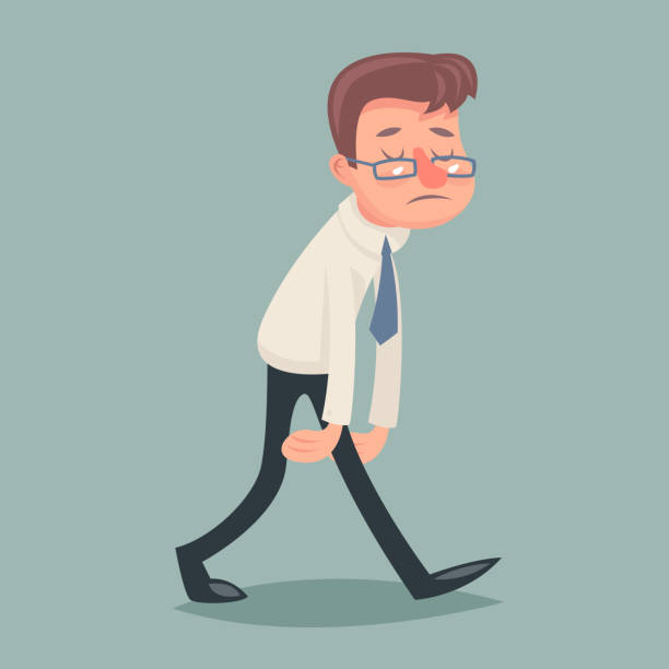 Vintage Businessman Walk Sad Tired Weary Character Icon on Stylish Vintage Businessman Walk Sad Tired Weary Character Icon Stylish Background Retro Cartoon Design Vector Illustration depression behavior businessman economic depression stock illustrations