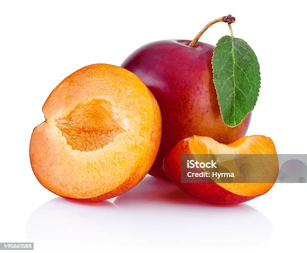 Fresh Plums Isolated On A White Background Stock Photo - Download Image Now - Plum, Peach, Red