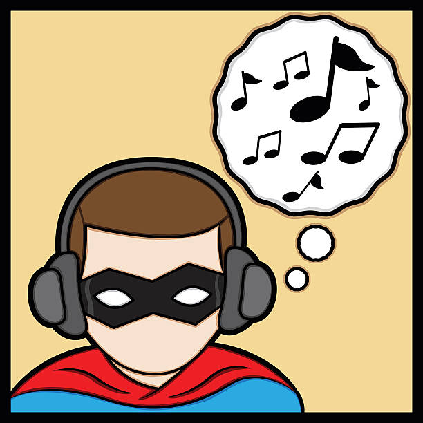 superhero listening music vector art illustration