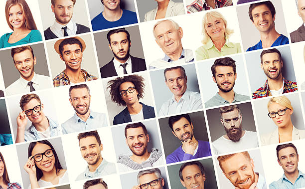 All about people. Collage of diverse multi-ethnic and mixed age people expressing different emotions mixed age range photos stock pictures, royalty-free photos & images