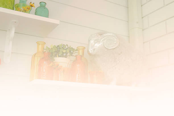 istock sheep doll, orange and green bottle, vase decorating on shelf 495665166