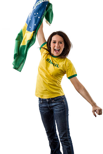 istock Female Brazilian fan celebrating 495665191