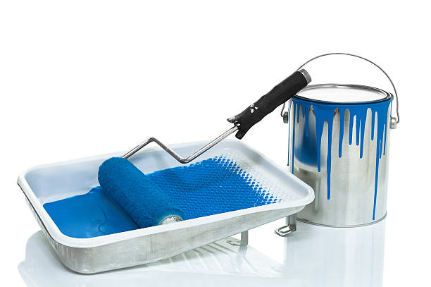 istock Paint can, roller and paint tray isolated on white 495665869