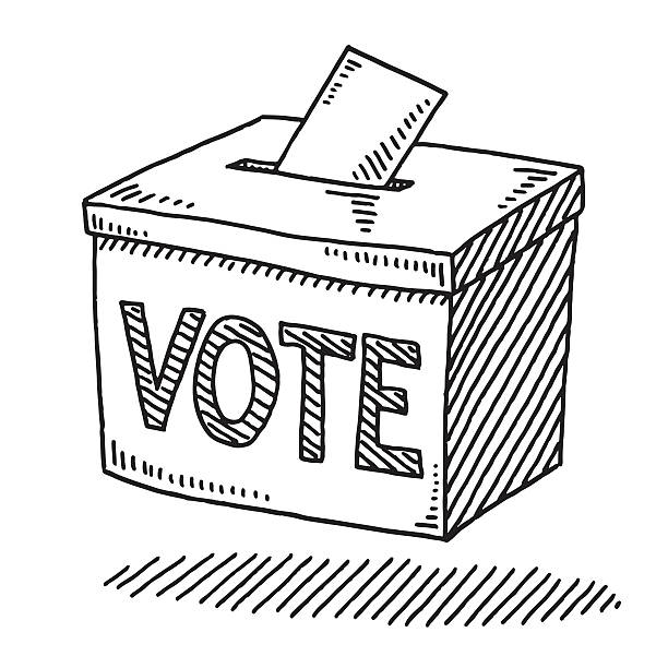 Vote Ballot Box Drawing Hand-drawn vector drawing of a Vote Ballot Box. Black-and-White sketch on a transparent background (.eps-file). Included files are EPS (v10) and Hi-Res JPG. voting drawings stock illustrations