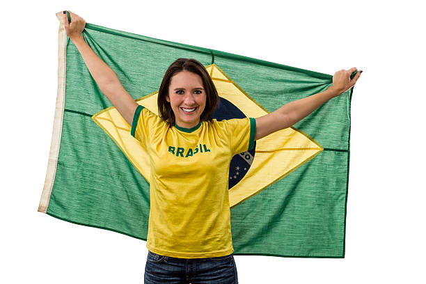 istock Female Brazilian fan celebrating 495666961