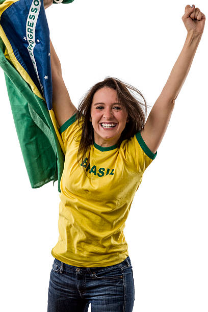 istock Female Brazilian fan celebrating 495667669
