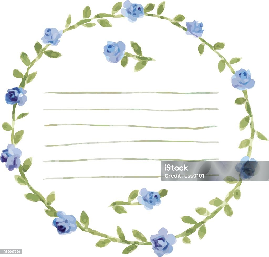 Watercolor round frame with roses wreath. Hand draw floral border Vector watercolor round frame with roses and foliage elements. Hand draw floral border Art stock vector