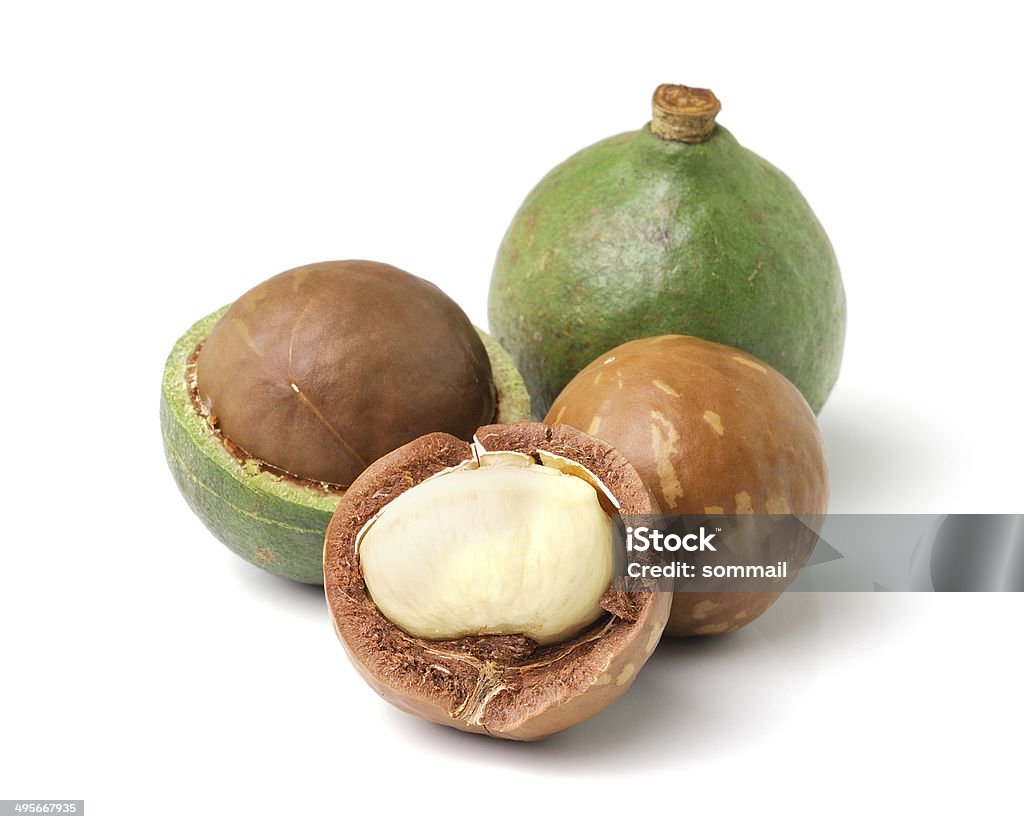 macadamia nuts on white background Antioxidant Stock Photo