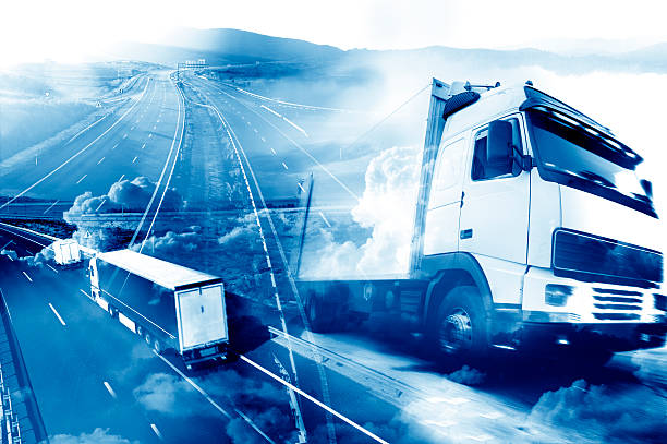 추상적임 디자인식 국제 발송물 및 고속도로 - truck semi truck car transporter vehicle trailer 뉴스 사진 이미지