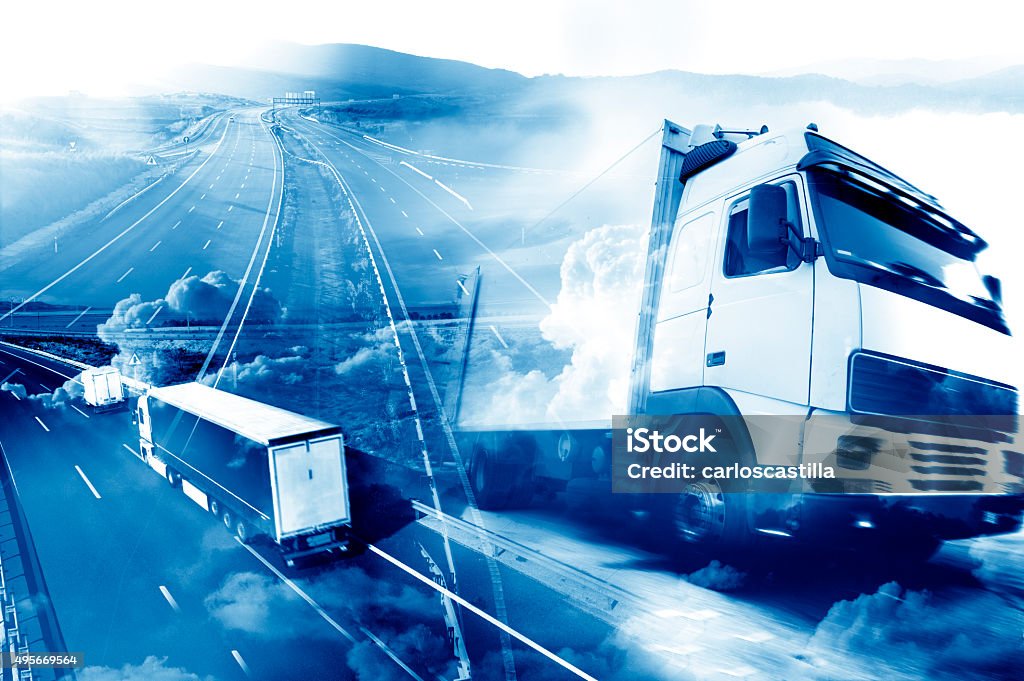 Abstract Design international shipment and highway Abstract background Trucks and transport.Highway and delivering. Truck Stock Photo