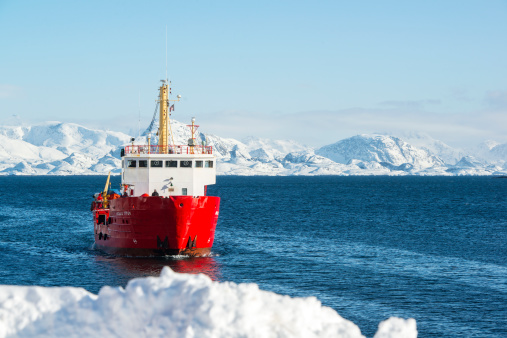 Kangaamiut, Greenland - April 22, 2014: The freight vessel \