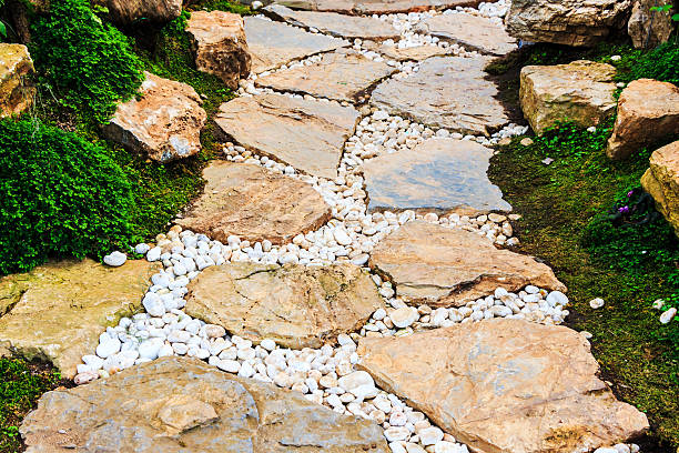 istock Stone walkway winding in garden 495672611