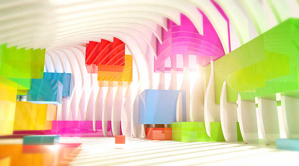 istock Dreamlike scene, bright space with colorful floating shapes 495674216