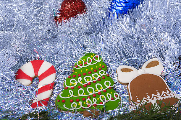 istock Christmas cookies bell, xmas tree and cane 495674328