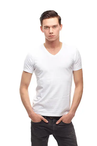 A cropped portrait of a confident young man, isolated on white
