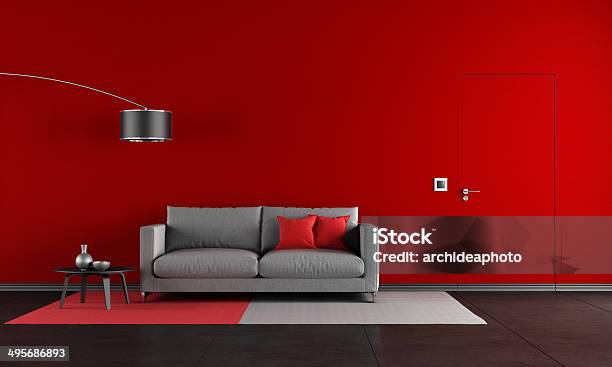 Red And Black Living Room Stock Photo - Download Image Now - Red, Living Room, Wall - Building Feature