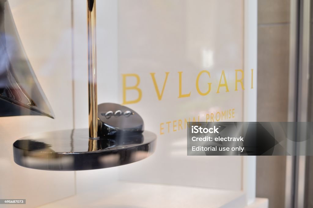 Bulgari Tokyo, Japan - May 30, 2014: The window of a Bulgari store in the upscale district of Ginza. Bulgari Stock Photo